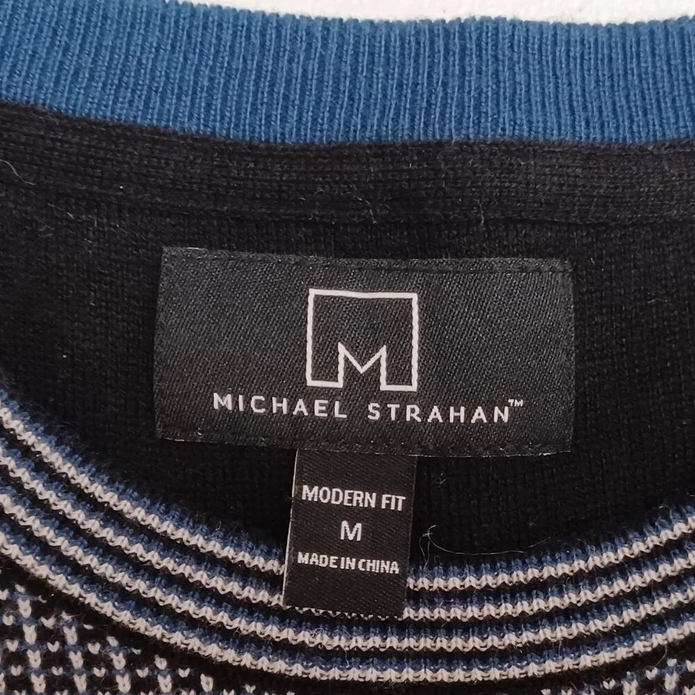 Men's Michael‎ Strahan Black and White Small Checkered Wool Blend Sweater